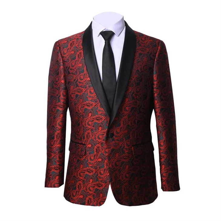 Luxury Men's Paisley Suit Jacket - Black Teal Red Patterned Blazer For Formal Occasions | YILI - F142