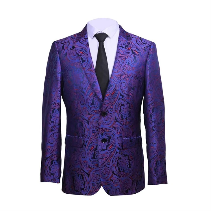 Luxury Men's Purple Paisley Suit Jacket - Formal Tailored Blazer With Black Tie | YILI - F146